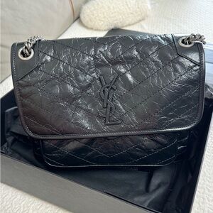 Saint Laurent Shiny Black Quilted Shoulder Bag